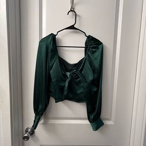 Jewel green silk crop top